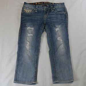 Rock Revival 27 Vivian Crop Light Destroyed Bold Stitch Denim Jeans‎